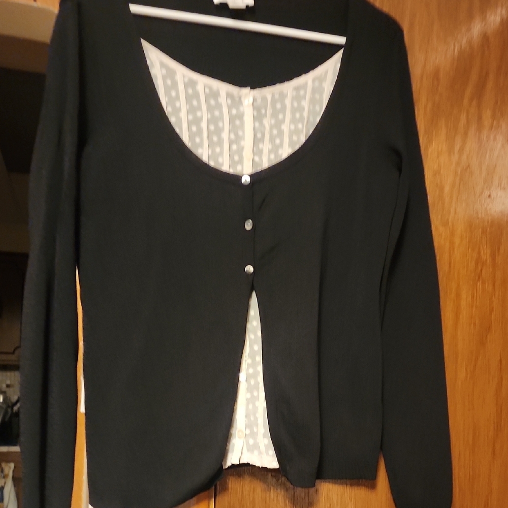 Black Cardigan with White Polka Dot Lining